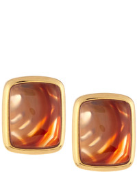 Nakamol Golden Rectangular Agate Stud Earrings Orange