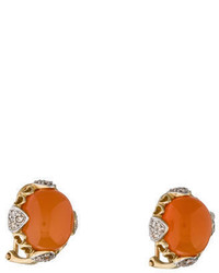 Orange Chalcedony Diamond Earclips