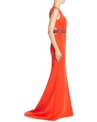 Terani Couture Embellished Illusion Back Neoprene Gown