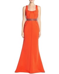 Terani Couture Embellished Illusion Back Neoprene Gown