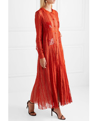 Valentino Embellished Organza Trimmed Lace And Tulle Gown Orange