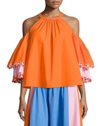 Peter Pilotto Embroidered Cold Shoulder Trapeze Blouse
