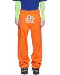 Orange Embroidered Cargo Pants