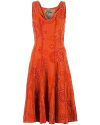 Orange Embroidered Casual Dress