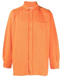 Orange Embroidered Corduroy Long Sleeve Shirt