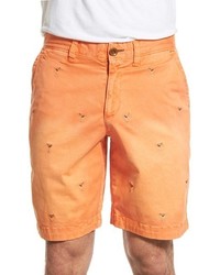 Orange Embroidered Cotton Shorts