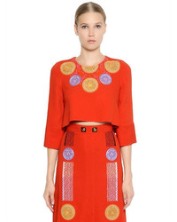 Peter Pilotto Cropped Embroidered Viscose Cady Top