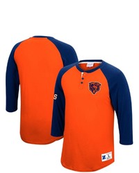 Mitchell & Ness Orange Chicago Bears Historic Logo Ultimate Play 34 Sleeve Raglan Henley T Shirt
