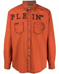 Orange Embroidered Long Sleeve Shirt