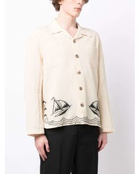 Bode Embroidered Design Camp Collar Shirt