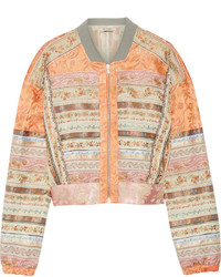 Orange Embroidered Silk Bomber Jacket