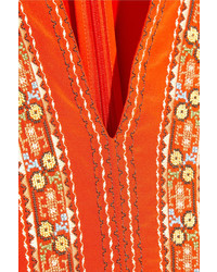Vanessa Bruno Hervine Embroidered Silk Midi Dress Orange