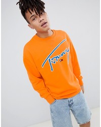 Tommy Jeans Signature Capsule Logo Front Sweatshirt Relaxed Fit In Orange Peel