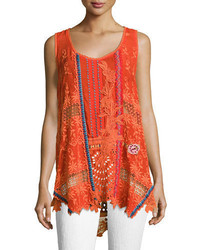Johnny Was Mixed Embroidery Georgette Tank