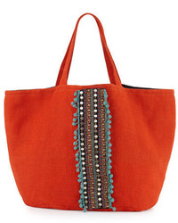 Orange Embroidered Tote Bag