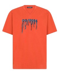 Orange Embroidered V-neck T-shirt
