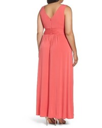 Sangria Plus Size Ruched Jersey Surplice Gown
