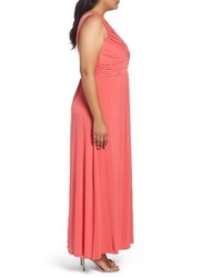 Sangria Plus Size Ruched Jersey Surplice Gown
