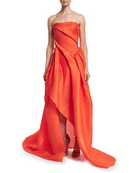 Rubin Singer Strapless Draped Gown Orange