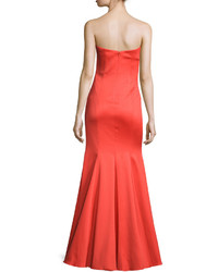 Badgley Mischka Strapless Sweetheart Cascade Ruffle Gown Orange