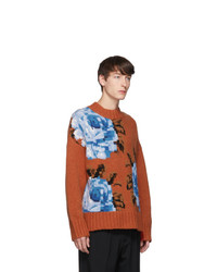 AMI Alexandre Mattiussi Orange Oversized Floral Crewneck Sweater