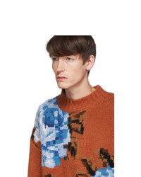 AMI Alexandre Mattiussi Orange Oversized Floral Crewneck Sweater