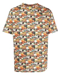 Orange Floral Crew-neck T-shirt