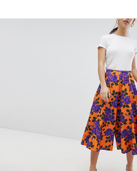 Asos Petite Wide Leg Culottes With Flowing Hem In Orange Floral Print