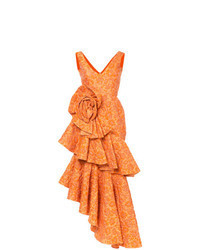 Orange Floral Evening Dress