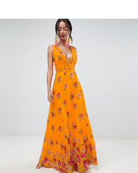 Asos Tall Asos Design Tall Border Floral Pleated Cami Maxi Dress