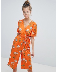 Wednesday's Girl Wrap Front Jumpsuit With In Daisy Print