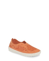 Orange Floral Leather Slip-on Sneakers