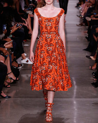 Zac Posen Floral Jacquard Sleeveless Midi Dress Orange Pattern