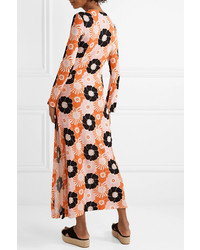 Miu Miu Med Floral Print Stretch Jersey Maxi Dress