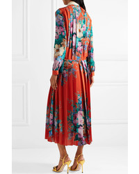 Gucci Med Pleated Printed Silk De Chine Midi Dress