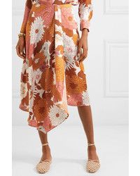 Dodo Bar Or Emelie Asymmetric Floral Print Silk Jacquard Skirt