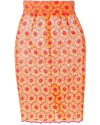 Orange Floral Pencil Skirt