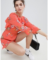 NEON ROSE Tie Back Ruffle Playsuit In Spot Floral Spot Floral