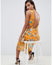 ASOS DESIGN Midi Dress In Floral Print Jacquard With Open Back