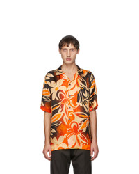 Dries Van Noten Black And Orange Camp Short Sleeve Shirt