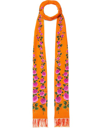 Gucci Fringed Floral Print Silk Scarf