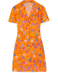Orange Floral Silk Shift Dress