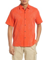 Orange Floral Silk Short Sleeve Shirt