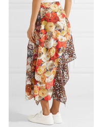 Acne Studios Pamsan Asymmetric Floral Print Silk Satin Skirt Orange