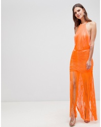 Orange Fringe Evening Dress