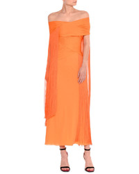 Emilio Pucci Off The Shoulder Draped Fringe Ankle Length Gown