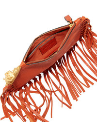 Valentino Zodiac Fringe Leather Clutch Bag Orange Gemini