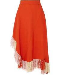 Orange Fringe Midi Skirt