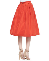 Burberry London Pleated Taffeta Full Skirt Orange Red