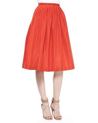 Burberry London Pleated Taffeta Full Skirt Orange Red